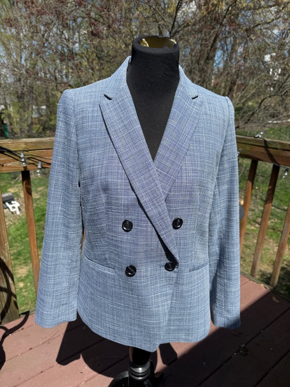 Talbots Light Blue Plaid Double-Breasted Blazer size 6